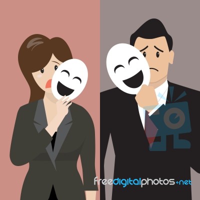 Fake Business Woman Holding A Smile Mask Stock Image