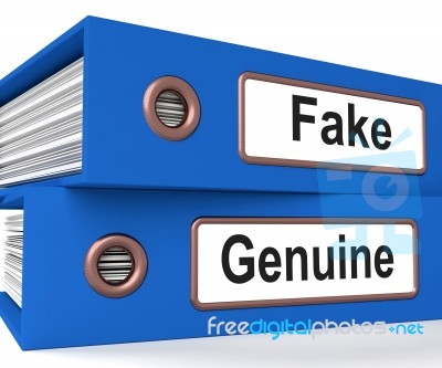 Fake Genuine Folders Show Real Or Imitation Products Stock Image