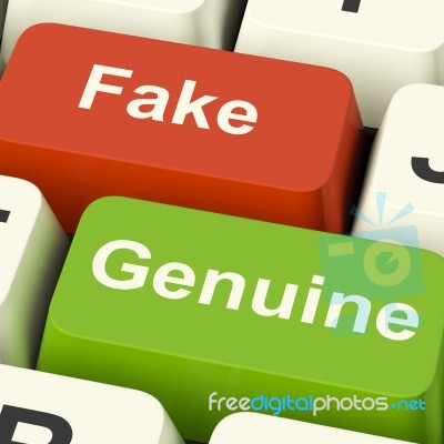 Fake Genuine Keys Means Authentic Or Faked Product Stock Image