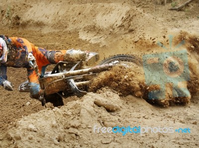 Fall Of Rider Motocross Stock Photo