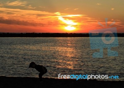 Fall Sunset On Lake Michigan Stock Photo