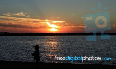 Fall Sunset On Lake Michigan Stock Photo