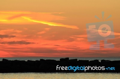 Fall Sunset On Lake Michigan Stock Photo