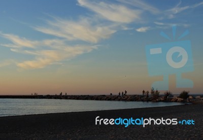 Fall Sunset On Lake Michigan Stock Photo