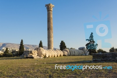 Fallen Column In Temple Of Zeus Stock Photo