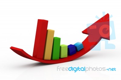 Falling Bar Chart With Growth Arrow Stock Image