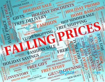 Falling Prices Showing Less Promo And Text Stock Image