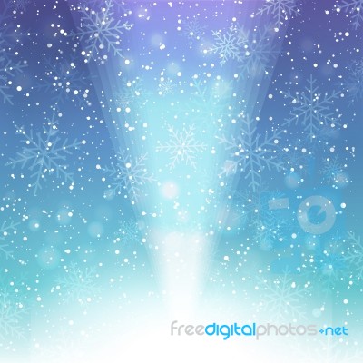 Falling Snow On The Blue And Purple Background With Light Stock Image