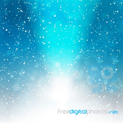 Falling Snow On The Blue Background With Light Stock Image