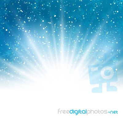 Falling Snow On The Blue Background With Magic Light Stock Image