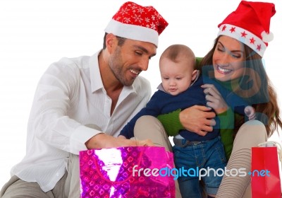 Family Celebrating Their First Christmas Together Stock Photo