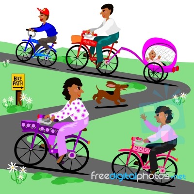 Family Takes A Bike Ride Stock Image