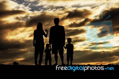 Family With The Silhouettes Stock Photo