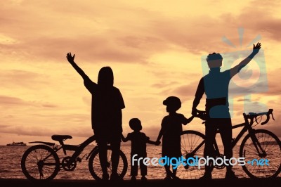 Family With Waving Hands Stock Photo