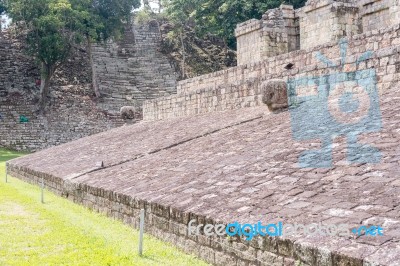 Famous Mayan Play Ground In Copan Ruinas, Honduras Stock Photo