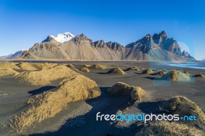 Fantastic Mountain By The Sea In Iceland Stock Photo