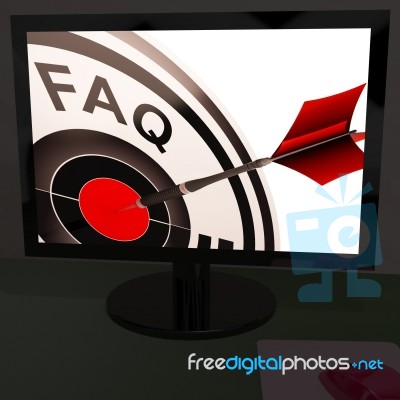 Faq Aim On Monitor Showing Customer Service Stock Image