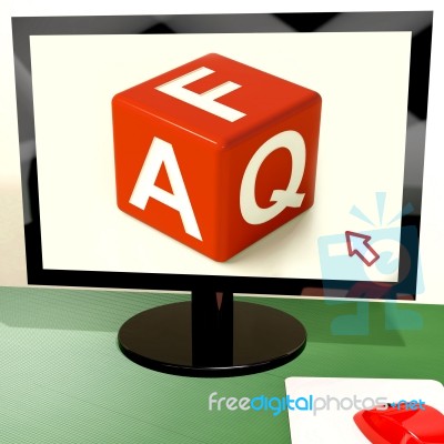 Faq Dice On Computer Screen Showing Online Help Stock Image