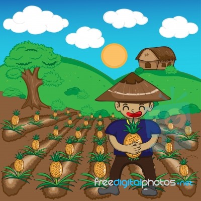 Farmer And Watermelon A Harvest  Illustration Cartoon Stock Image