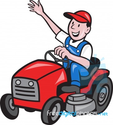 Farmer Driving Ride On Mower Tractor Stock Image