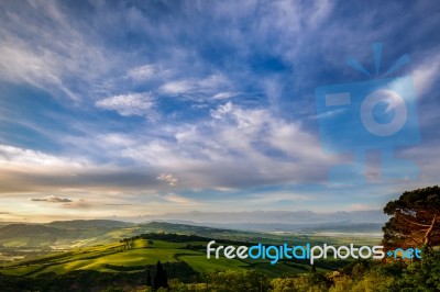 Farmland In Val D'orcia Tuscany Stock Photo