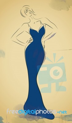 Fashion Design Sketch Of A Beautiful Woman Stock Image