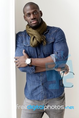 Fashion Handsome Young Man Posing At Home Stock Photo