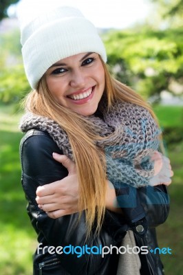 Fashion Portrait Of Beautiful Girl In The City Stock Photo