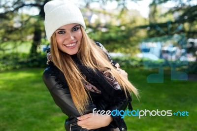 Fashion Portrait Of Beautiful Girl In The City Stock Photo