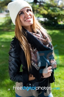 Fashion Portrait Of Beautiful Girl In The City Stock Photo