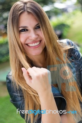 Fashion Portrait Of Beautiful Girl In The City Stock Photo