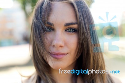 Fashion Portrait Of Beautiful Girl In The City Stock Photo