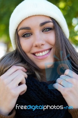 Fashion Portrait Of Beautiful Girl In The City Stock Photo