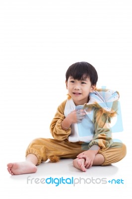 Fashion Portrait Of Young Little Lovely Asian Boy. Isolated On White Background Stock Photo