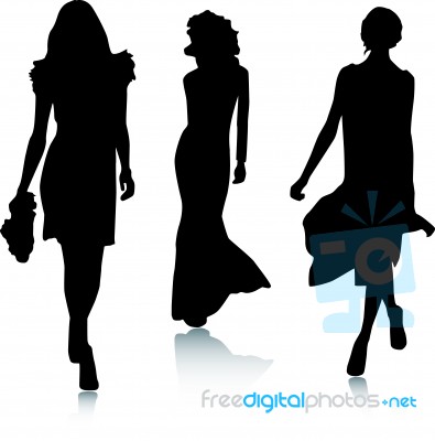 Fashion Silhouette Girls Walking Stock Image