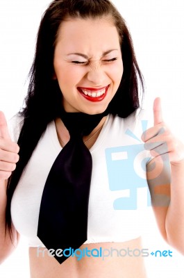 Fashionable Gorgeous Female Showing Thumbs Up Stock Photo