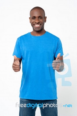 Fashionable Man Showing Double Thumbs Up Stock Photo