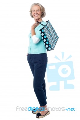 Fashionable Old Lady With Shopping Bag Stock Photo