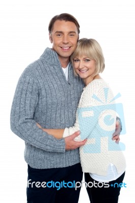 Fashionable Woman Hugging Her Loving Husband Stock Photo