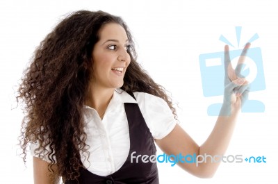 Fashionable Woman Showing Peace Sign Stock Photo