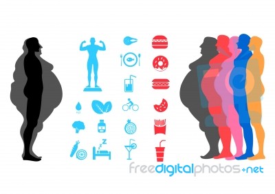 Fat Body, Weight Loss, Overweight Silhouette Illustration Stock Image