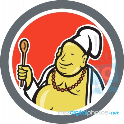 Fat Buddha Chef Cook Cartoon Stock Image