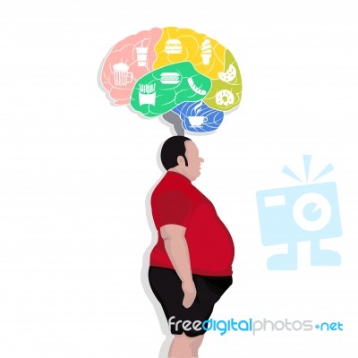 Fat Man Think With Junk Food Icon Stock Image