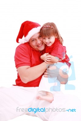 Father And Daughter At Christmas Stock Photo