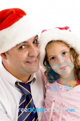 Father And Daughter Wearing Hat Stock Photo