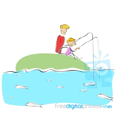 Father And Son Fishing Stock Image