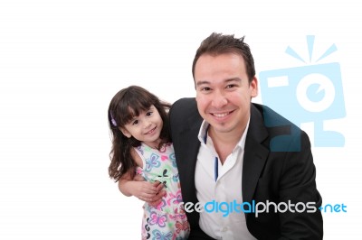 Father And Young Daughter. Isolated On White Background Stock Photo