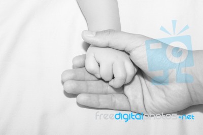 Father Holding Child Hand Stock Photo