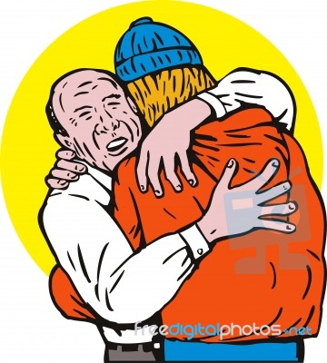 Father Hugging Son Stock Image