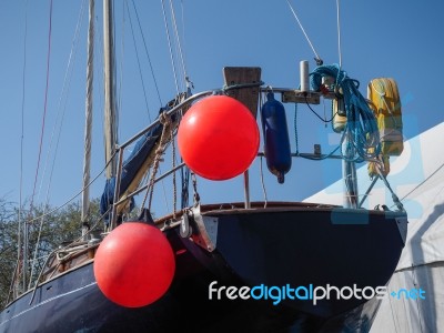 Faversham, Kent/uk - March 29 : Red Bouys On A Yacht In The Boat… Stock Photo